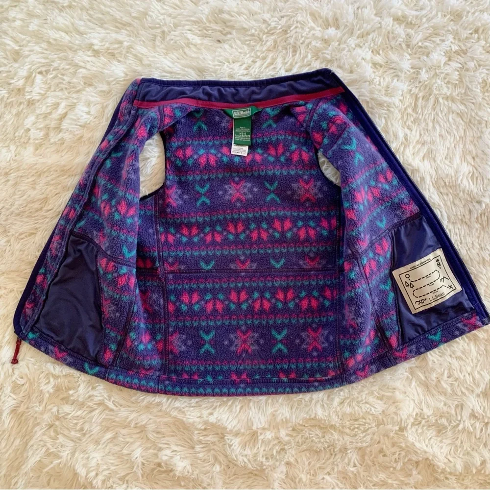 L.L. Bean Girls' Purple Patterned Fleece Vest Size M- 5/6